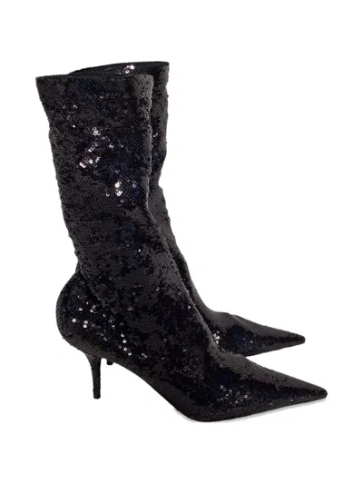 Pre-owned Balenciaga Knife Sequin Sock Boots In Black