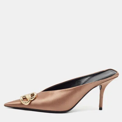 Pre-owned Balenciaga Knife Size 36 Brown Satin Mules
