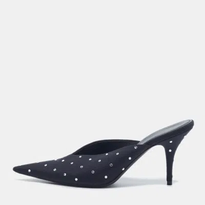 Pre-owned Balenciaga Knife Size 38 Black Fabric Crystal Embellished Mules