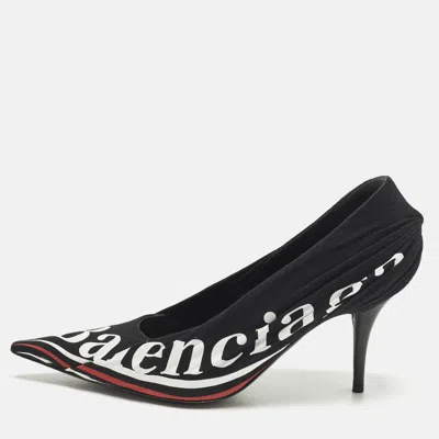 Pre-owned Balenciaga Knife Size 38 Black Logo Print Fabric Pumps