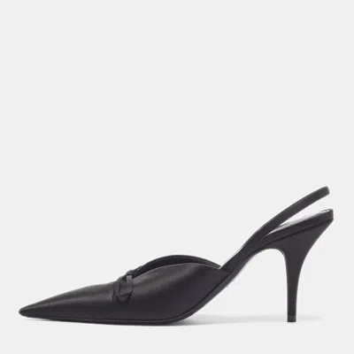 Pre-owned Balenciaga Knife Size 38.5 Black Satin Slingback Pumps