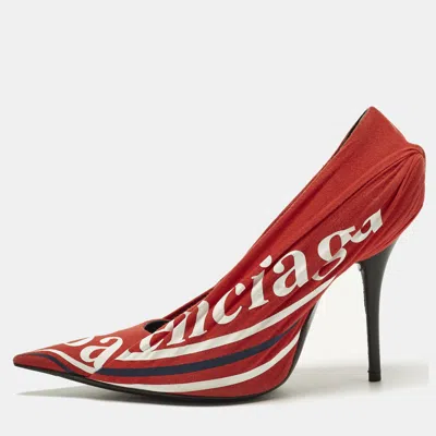 Pre-owned Balenciaga Knife Size 38.5 Red Knit Fabric Pumps