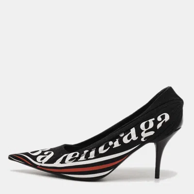 Pre-owned Balenciaga Knife Size 39 Black Fabric Logo Pointed Toe Pumps