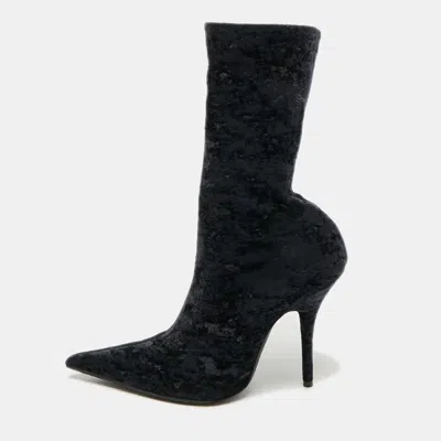 Pre-owned Balenciaga Knife Size 39 Navy Blue Stretch Fabric Ankle Length Boots