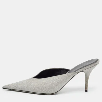 Pre-owned Balenciaga Knife Size 40 Silver Glitter Mules