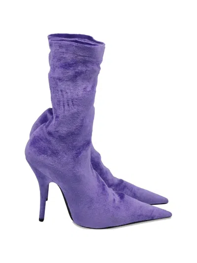 Pre-owned Balenciaga Knife Sock Velvet Boots In Purple