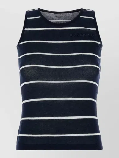 Balenciaga Knit Tank Top Round Neck Stripes In Black