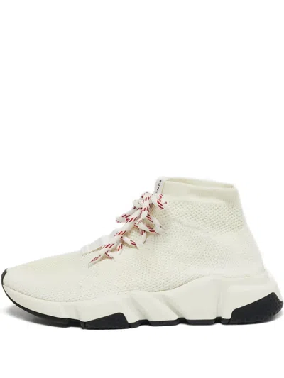 Pre-owned Balenciaga Knitted Lace-up Sneakers In White