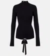 Balenciaga Black Lace-up Fitted Turtleneck Top In Black
