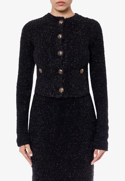 Balenciaga Knitted Tweed Cropped Cardigan In Black