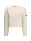 Balenciaga Cropped Sweater With Logo Patch In Wool Blend In White