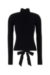 Balenciaga Black Lace-up Fitted Turtleneck Top In Black