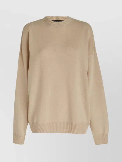 Balenciaga Beige Oversized Sweater With Logo Embroidery At The Back In Cashmere Woman
