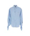 Balenciaga Blue Oversized Shirt With Embroidered Logo On The Front And Knotted Cuffs In Viscose Blen