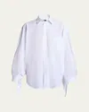 Balenciaga Knotted Cuff Poplin Blouse In White
