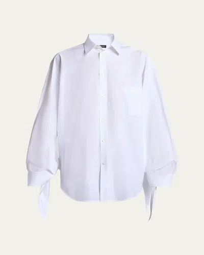 Balenciaga Knotted Cuff Poplin Blouse In Bianco