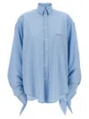 Balenciaga Women Embroidered Viscose Blend Oversize Shirt In Blue