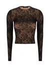 Balenciaga Lace Crewneck Top In Beige/black