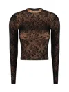 Balenciaga Lace Crewneck Top In Beige/black