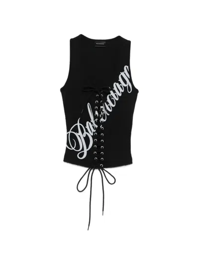 Balenciaga Lace-fastening Logo-detail Tank Top In Black