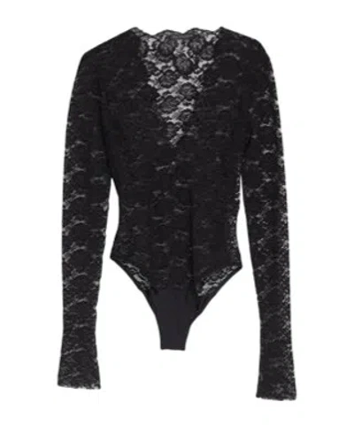 Balenciaga Lace Long-sleeve Bodysuit In Black
