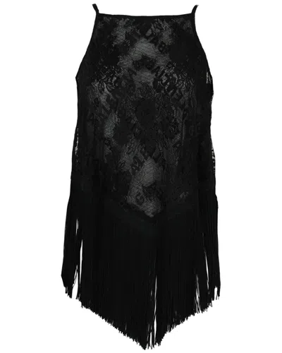 Balenciaga Lace Scarf Fringe Tank Top In Black