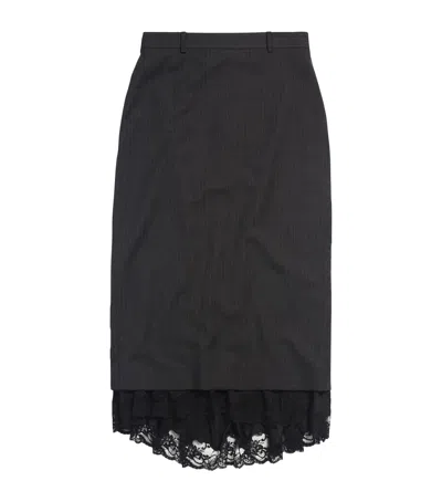 Balenciaga Lace-trim Pinstripe Pencil Skirt In Grey