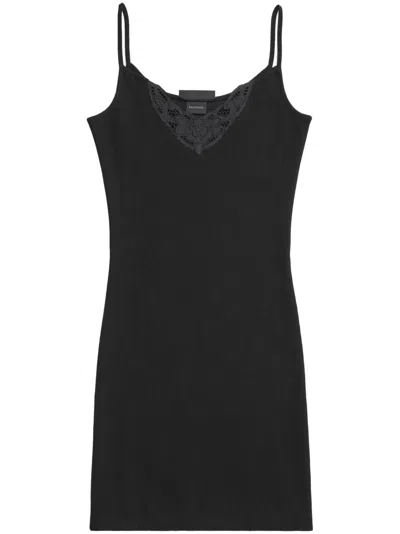 Balenciaga Mini Dress With Lace Detail In Noir