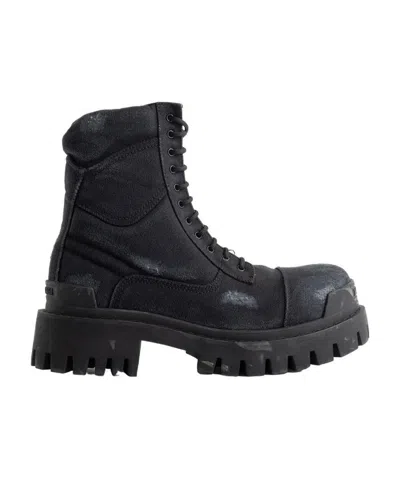 Balenciaga Lace-up Combat Boots In Black