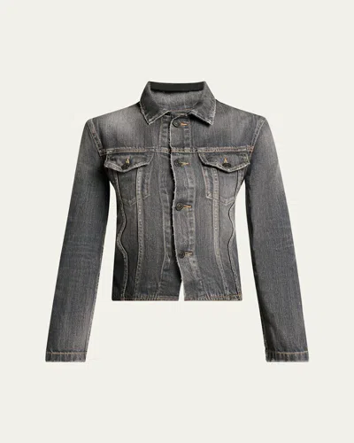Balenciaga Dark Grey Denim Jacket With Laces Women In Gray