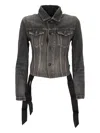 Balenciaga Dark Grey Denim Jacket With Laces In Brown
