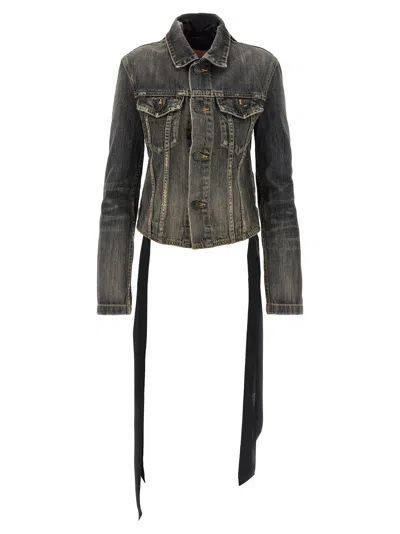 Balenciaga Dark Grey Denim Jacket With Laces Women In Gray