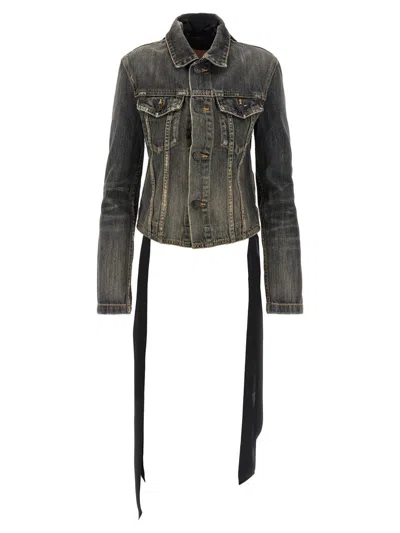 Balenciaga Dark Grey Denim Jacket With Laces Women In Gray
