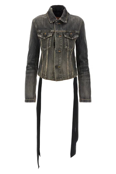 Balenciaga Dark Grey Denim Jacket With Laces Women In Gray
