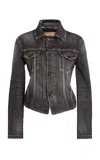 Balenciaga Lace-up Denim Jacket In Grey
