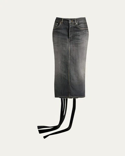 BALENCIAGA LACE-UP DENIM MIDI SKIRT