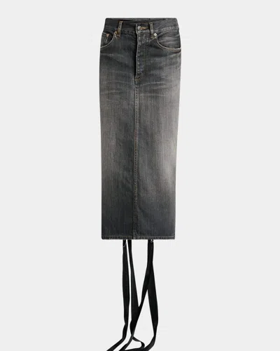 BALENCIAGA LACE-UP DENIM MIDI SKIRT