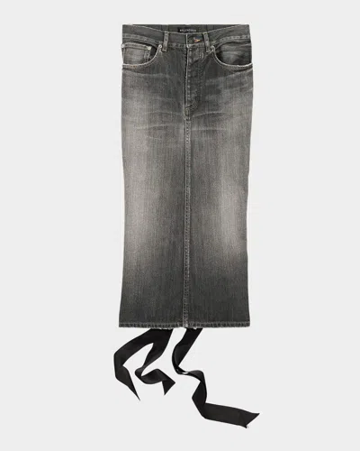 BALENCIAGA LACE-UP DENIM MIDI SKIRT