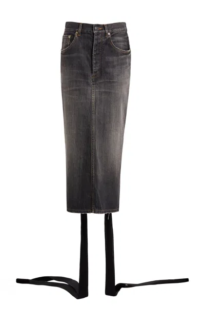 BALENCIAGA LACE-UP DENIM MIDI SKIRT