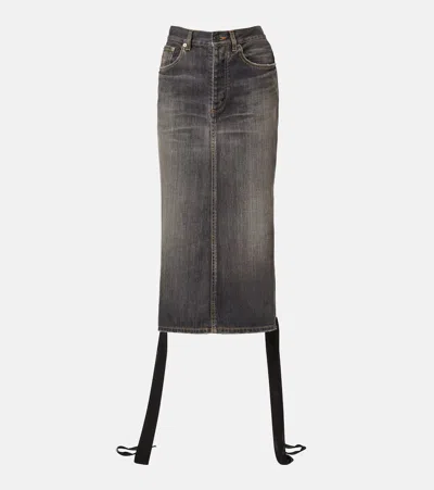 BALENCIAGA LACE-UP DENIM PENCIL SKIRT