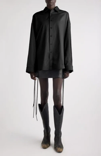 Balenciaga Lace-up Detail Oversize Cotton Gabardine Button-up Shirt In Black
