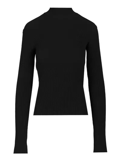 Balenciaga Lace-up Fitted Turtleneck Knitwear Black In Animal Print