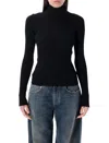 Balenciaga Ribbed Lace-up Back Turtleneck With Long Sleeves In Black