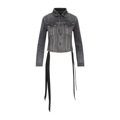 Balenciaga Dark Grey Denim Jacket With Laces Women In Gray