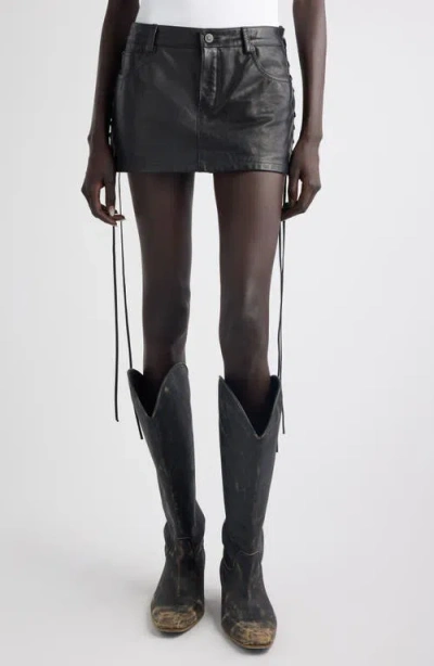 Balenciaga Lace-up Leather Miniskirt In Black