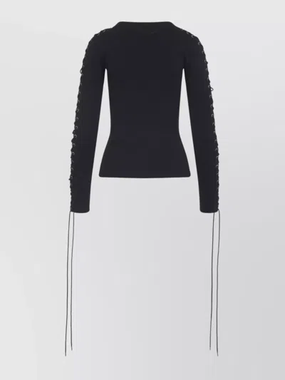BALENCIAGA LACE-UP LONG SLEEVE COTTON T-SHIRT