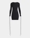 Balenciaga Lace-up Long-sleeve Rib Mini Dress In Black