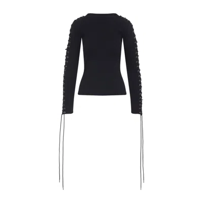 Balenciaga Lace-up Long Sleeves T--shirt In Black