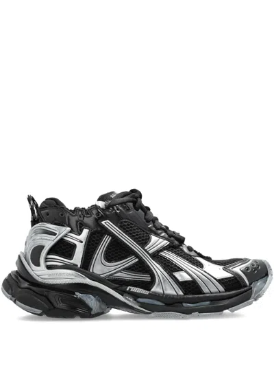 Balenciaga Lace-up Metallic Trainers In Black