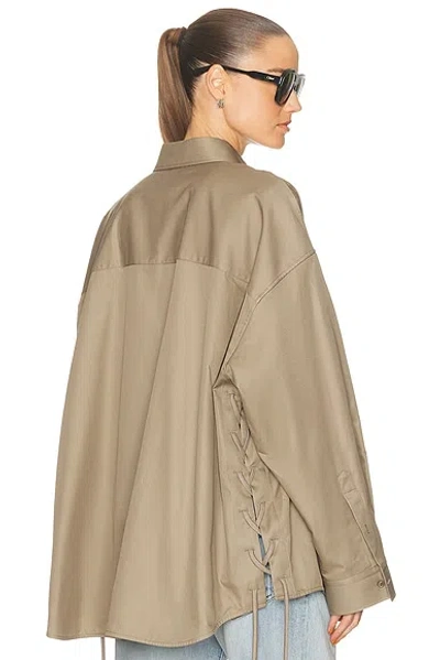 Balenciaga Lace-up Detail Oversize Cotton Gabardine Button-up Shirt In Neutral